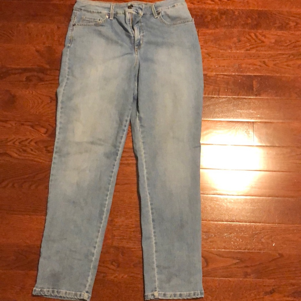 High waisted blue jeans